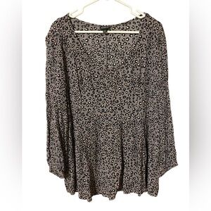 Torrid Leopard Print Babydoll Swing Blouse Womens 2 2X 18/20  3/4 Sleeve Comfort